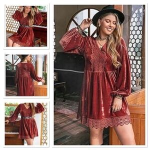Rusttydustty Boho Velvet Lace Mini Dress